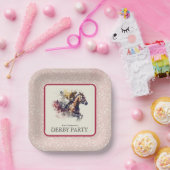 Waterverf Racehorse Derby Rode Plein Papieren Bordje (Feest)