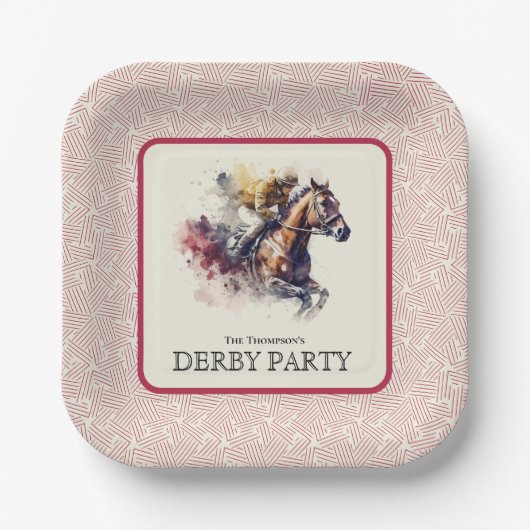 Waterverf Racehorse Derby Rode Plein Papieren Bordje (Voorkant)