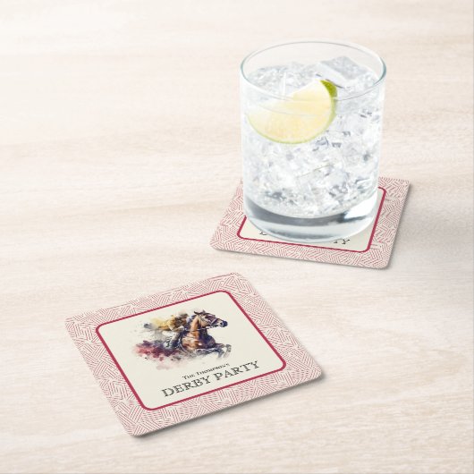 Waterverf Racehorse Derby Rood Kartonnen Onderzetters (Insitu)