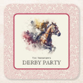 Waterverf Racehorse Derby Rood Kartonnen Onderzetters (Voorkant)