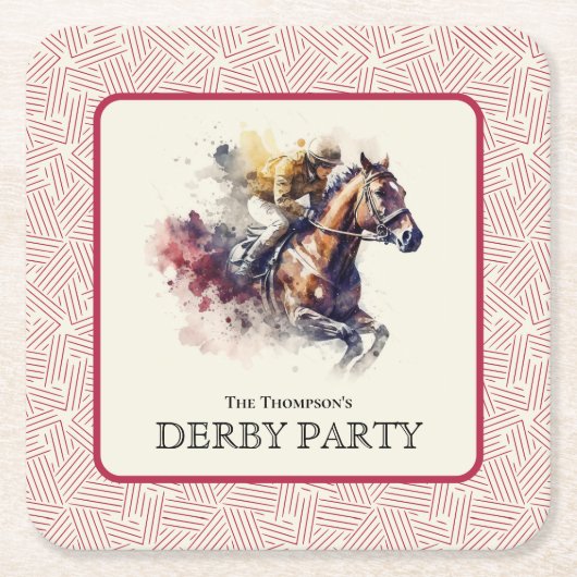 Waterverf Racehorse Derby Rood Kartonnen Onderzetters (Voorkant)