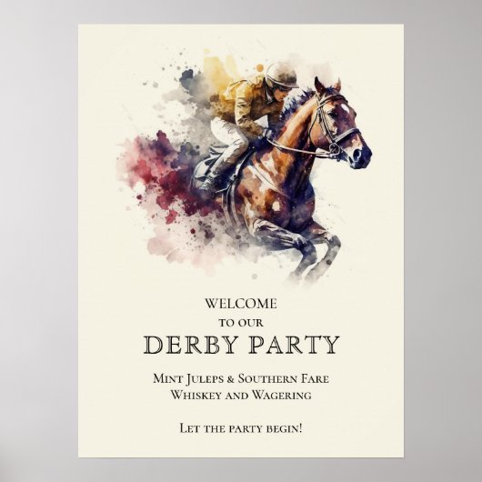 Waterverf Racehorse Derby Welkom Poster (Voorkant)