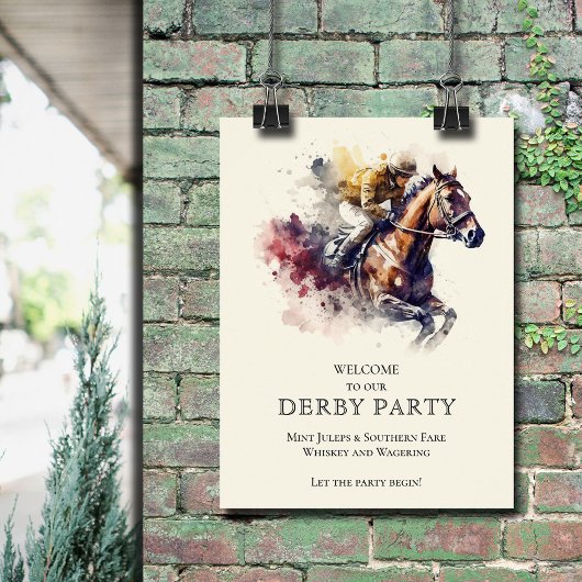 Waterverf Racehorse Derby Welkom Poster