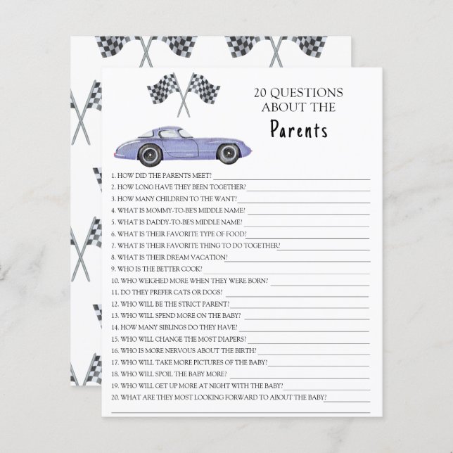 Waterverf Racing baby - spelletjes over de ouders (Voorkant / Achterkant)