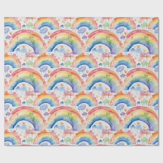 Waterverf Rainbogen en wolken Cadeaupapier (Vlak)