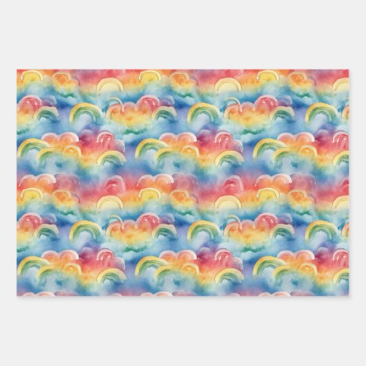 Waterverf Rainbogen en wolken Inpakpapier Vel (Voorkant 3)