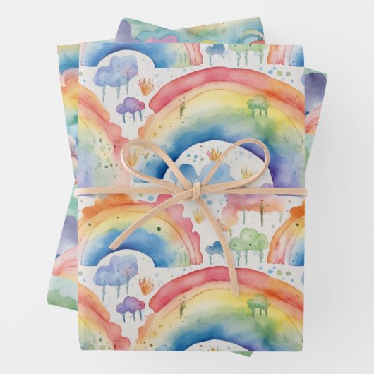 Waterverf Rainbogen en wolken Inpakpapier Vel (In situ)
