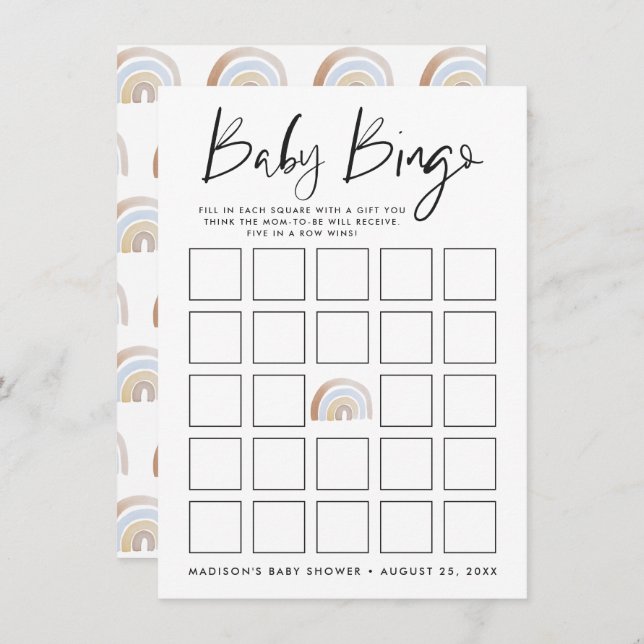 Waterverf Rainbow Baby shower Bingo Kaart (Voorkant / Achterkant)