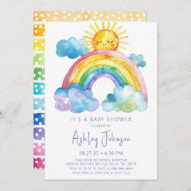 Waterverf Rainbow Baby shower Uitnodiging