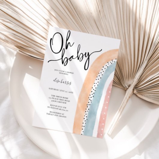 Waterverf Rainbow Baby shower Uitnodiging