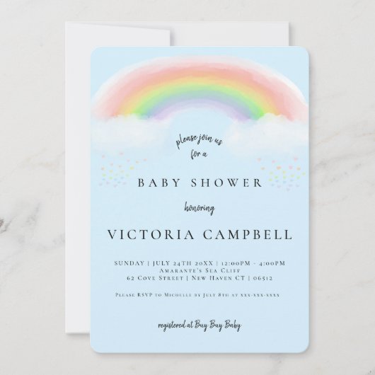 Waterverf Rainbow Baby shower Uitnodiging (Voorkant)