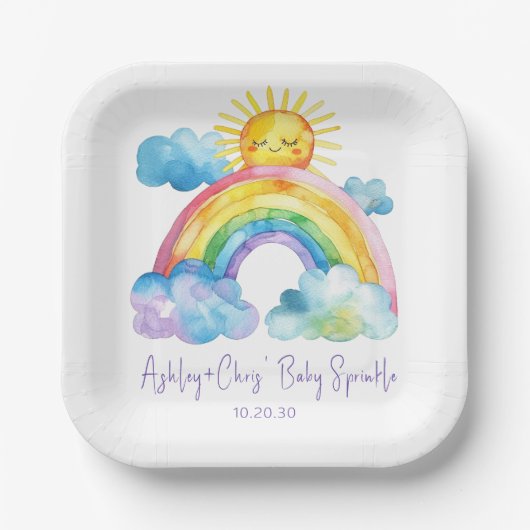 Waterverf Rainbow Baby Sprinkle Papieren Bordje (Voorkant)