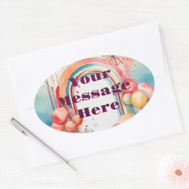 Waterverf Rainbow Bliss Party Ovale Sticker