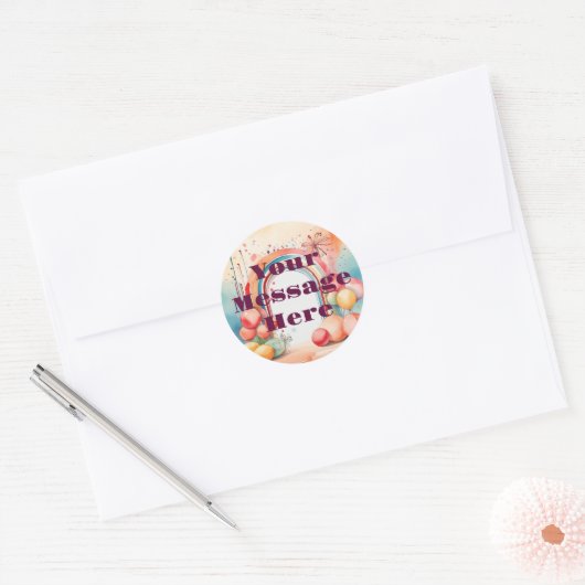 Waterverf Rainbow Bliss Party Ronde Sticker (Envelop)