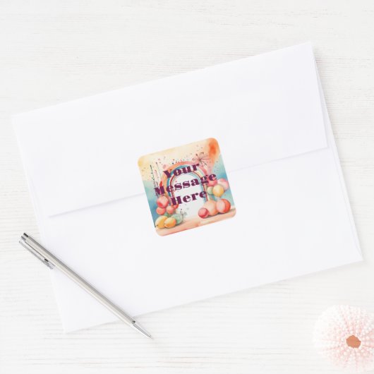 Waterverf Rainbow Bliss Party Vierkante Sticker (Envelop)