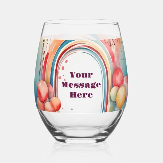 Waterverf Rainbow Bliss Party Wijnglas Zonder Voet (Voorkant)