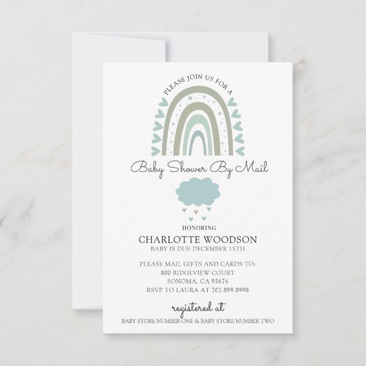 Waterverf Rainbow Blue Baby Boy Shoby Mail Kaart (Voorkant)