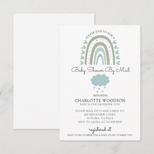 Waterverf Rainbow Blue Baby Boy Shoby Mail Kaart (Voorkant / Achterkant)