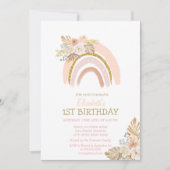 Waterverf Rainbow Boho Flowers Striped Birthday Kaart (Voorkant)