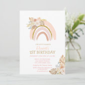 Waterverf Rainbow Boho Flowers Striped Birthday Kaart (Staand voorkant)