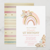 Waterverf Rainbow Boho Flowers Striped Birthday Kaart (Voorkant / Achterkant)