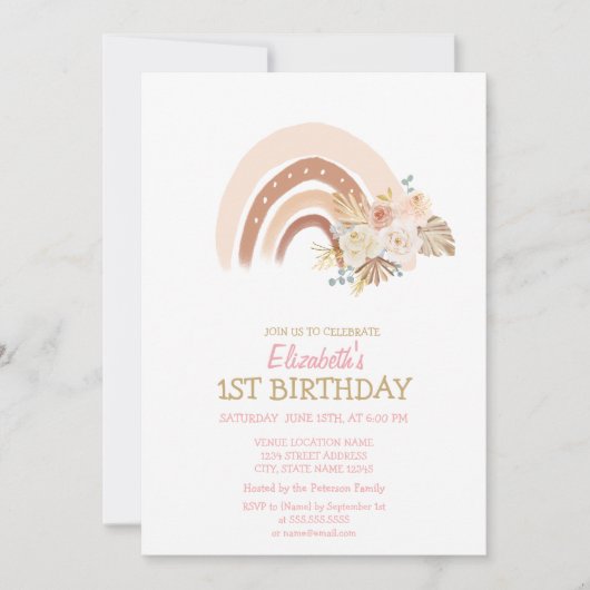 Waterverf Rainbow Boho Flowers Striped Birthday Kaart (Voorkant)