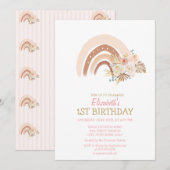 Waterverf Rainbow Boho Flowers Striped Birthday Kaart (Voorkant / Achterkant)