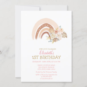 Waterverf Rainbow Boho Flowers Striped Birthday Kaart