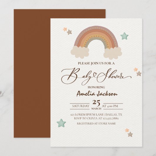 Waterverf Rainbow Boho Genderneutraal Baby shower Kaart (Voorkant / Achterkant)