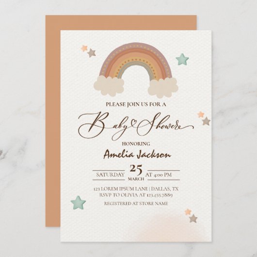 Waterverf Rainbow Boho Genderneutraal Baby shower Kaart (Voorkant / Achterkant)