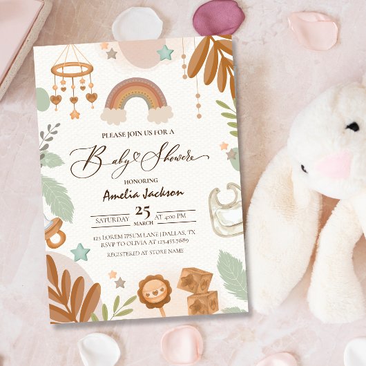 Waterverf Rainbow Boho Genderneutraal Baby shower Kaart