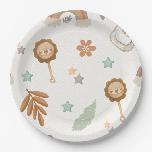 Waterverf Rainbow Boho Genderneutraal Baby shower Papieren Bordje (Voorkant)