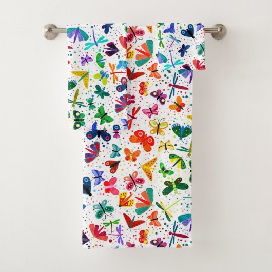 Waterverf Rainbow Butterflies Kinder Pattern Bad Handdoek (Insitu)