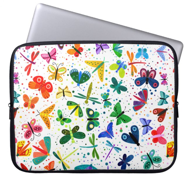 Waterverf Rainbow Butterflies Kinder Pattern Laptop Sleeve (Voorkant)