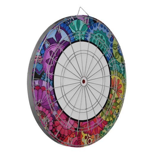 Waterverf Rainbow Colors Mandala Dartbord (Voorkant Links)