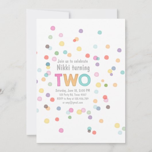 Waterverf Rainbow Confetti Birthday TWO Art Party Kaart (Voorkant)