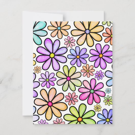 Waterverf Rainbow Doodle Daisy Flower Pattern Notitiekaartje (Voorkant)