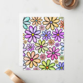 Waterverf Rainbow Doodle Daisy Flower Pattern Notitiekaartje (Voorkant / Achterkant in situ)