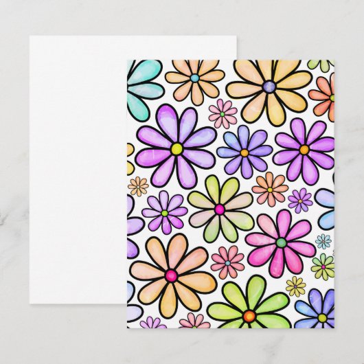 Waterverf Rainbow Doodle Daisy Flower Pattern Notitiekaartje (Voorkant / Achterkant)