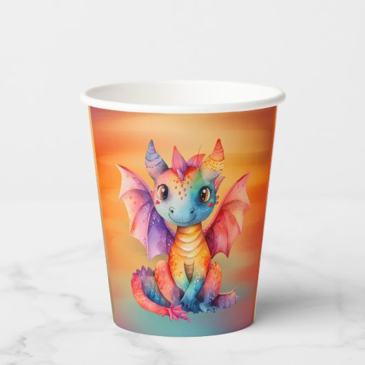 Waterverf Rainbow Dragon Baby shower Papieren Bekers (Achterkant)
