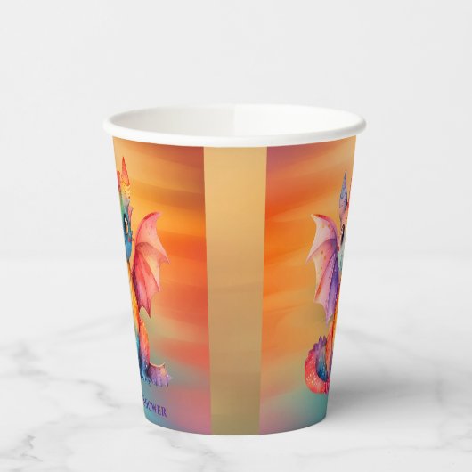 Waterverf Rainbow Dragon Baby shower Papieren Bekers (Links)