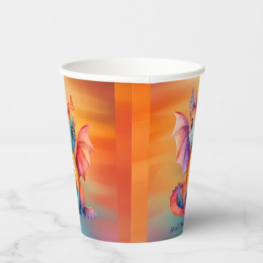 Waterverf Rainbow Dragon Baby shower Papieren Bekers (Rechts)