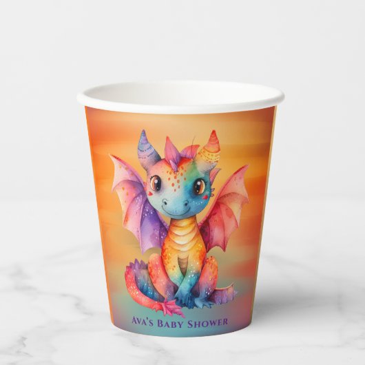 Waterverf Rainbow Dragon Baby shower Papieren Bekers (Voorkant)