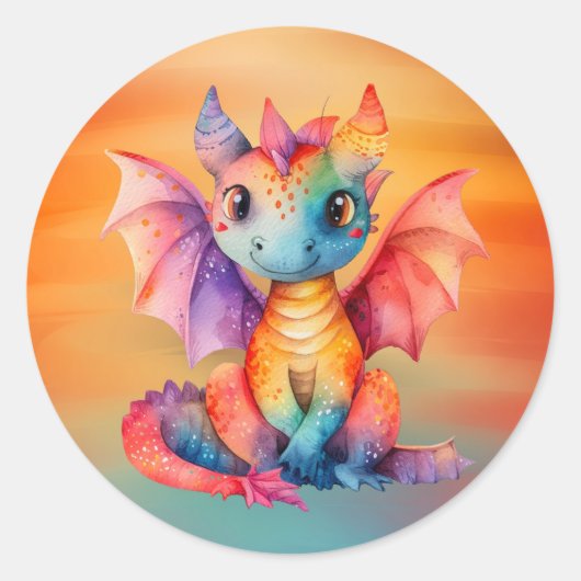 Waterverf Rainbow Dragon Baby shower Ronde Sticker (Voorkant)