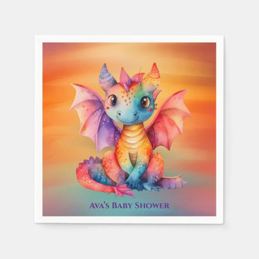 Waterverf Rainbow Dragon Baby shower Servet (Voorkant)