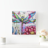Waterverf Rainbow Dragonfly, personaliseren Vierkante Klok (Huis)