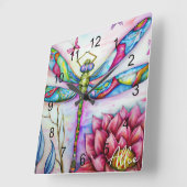 Waterverf Rainbow Dragonfly, personaliseren Vierkante Klok (Hoek)