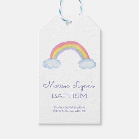 Waterverf Rainbow en Clouds Baptism Christening Cadeaulabel (Voorkant)