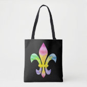 Waterverf Rainbow Fleur de Lis op Black Tote Bag (Voorkant)