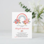Waterverf Rainbow Floral Baby shower Uitnodiging (Staand voorkant)